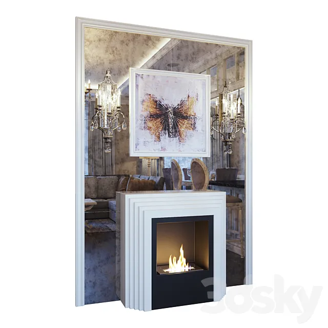 Karla’s fireplace. Feiss Gianna FE GIANNA3W sconce. picture and mirror panel 3DModel