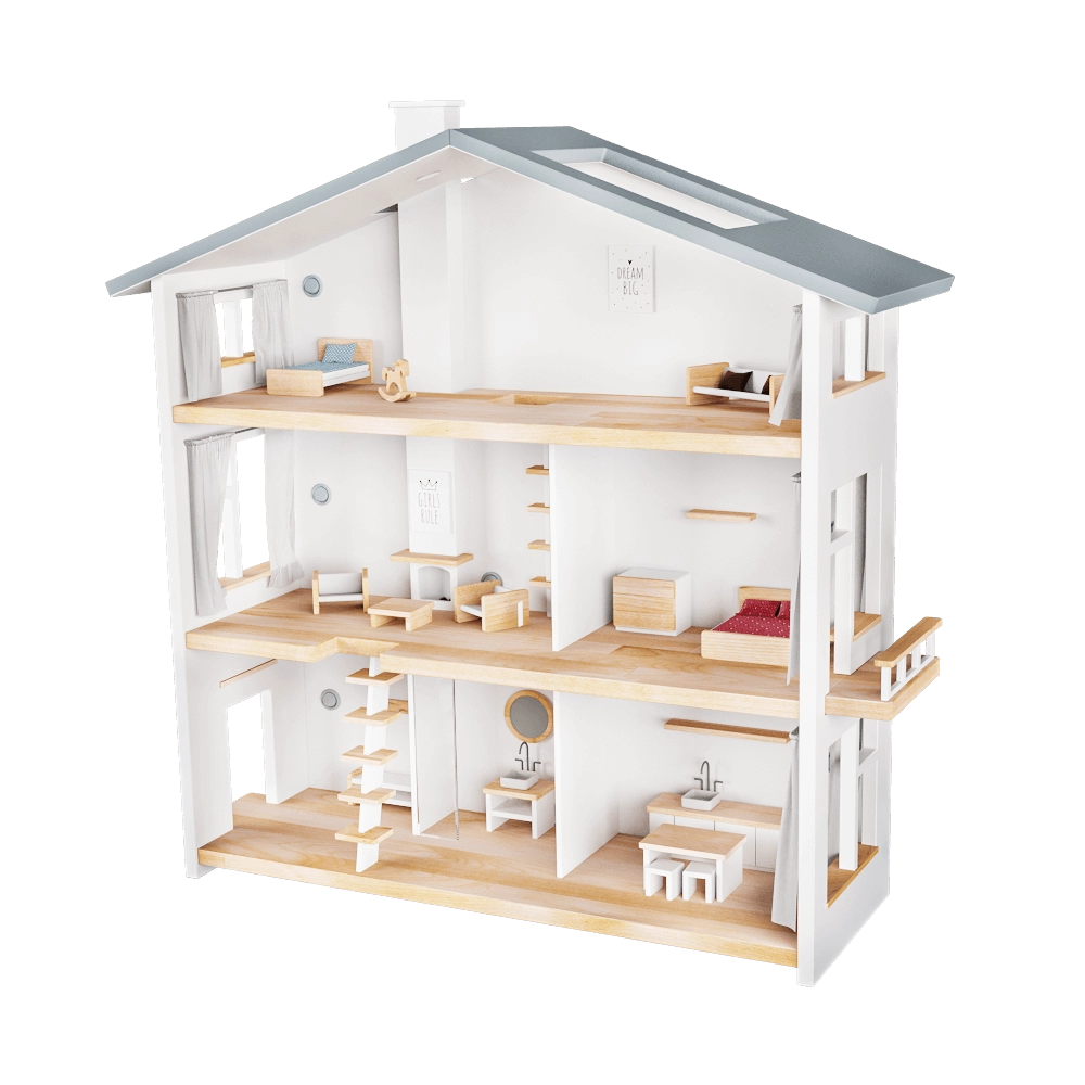 Katin Domik – Three-story wooden dollhouse 3D Model Katin Domik – Three-story wooden dollhouse 3D Model