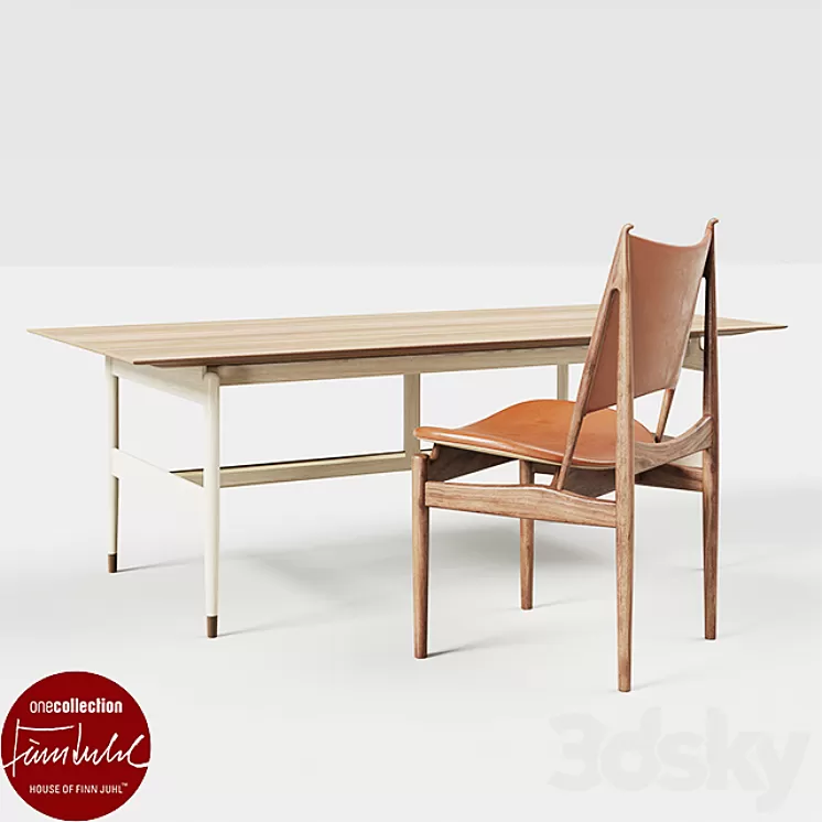 Kaufmann table and Egyptian chair bu Finn Juhl 3D Model