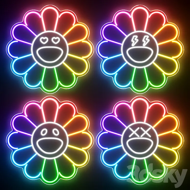 KAWS Sunflower Neon Signs 3D Model Free Download KAWS Sunflower Neon Signs 3D Model Free Download