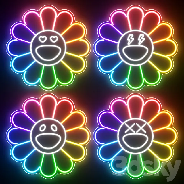 KAWS Sunflower Neon Signs 3D Model KAWS Sunflower Neon Signs 3D Model