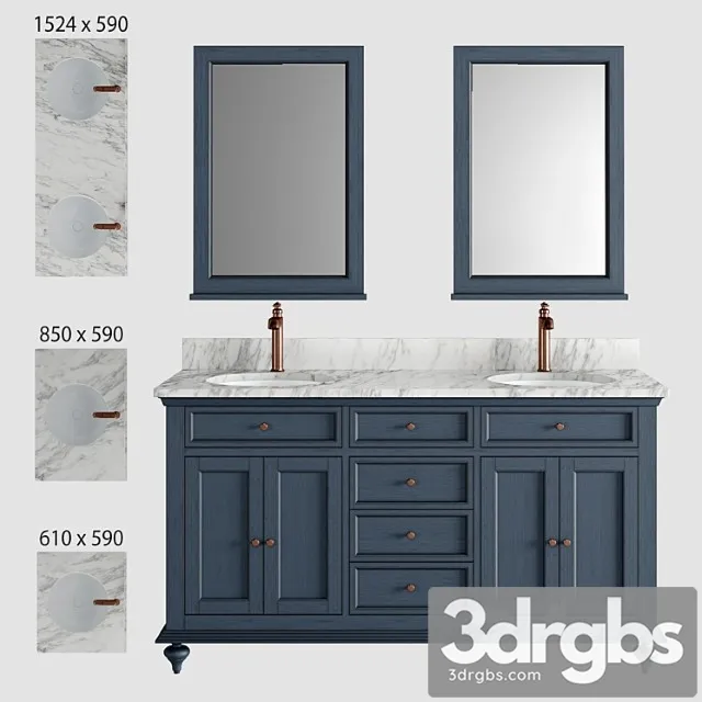Keller Double Vanity for Undermount Sinks Vintage Navy Blue 3D Model Download