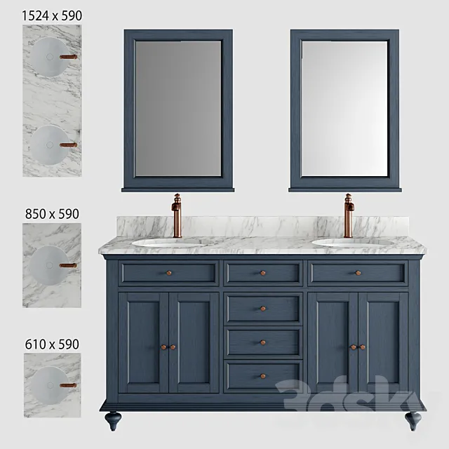 Keller Double Vanity for Undermount Sinks – Vintage Navy Blue 3D Model Keller Double Vanity for Undermount Sinks – Vintage Navy Blue 3D Model