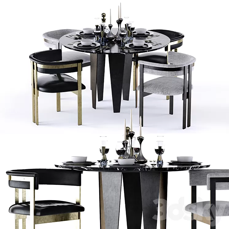 Kelly Wearstler Grafton Table and Elliot Chair 3D Model