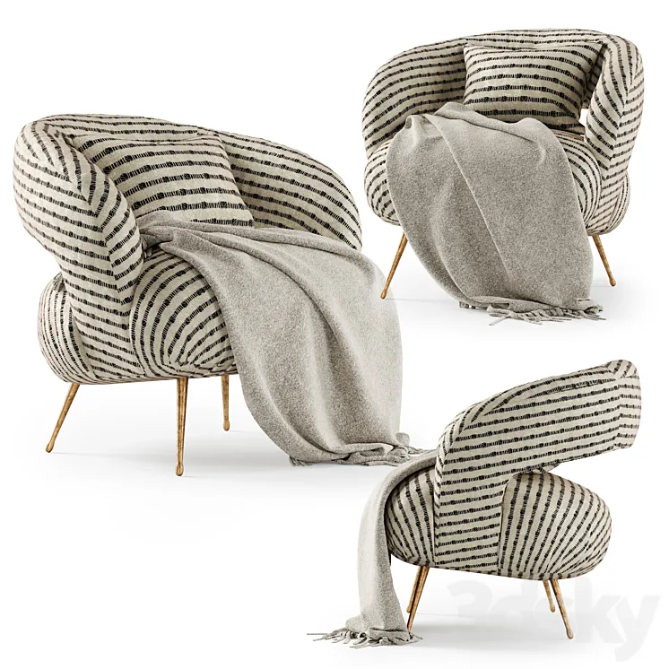 Kelly Wearstler Laurel Lounge chair with plaid \/ Laurel Lounge chair 3D Model Free Download
