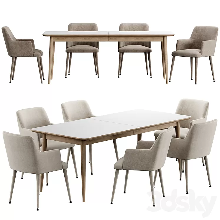 Kemo Konyshev Chair Tate Walnut Extendable Midcentury Dining Table 3D Model Free Download 3DSKY Decor Helper