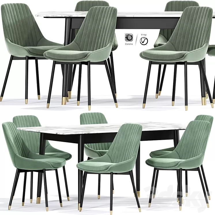 Kendall Upholstered Dining Chair Table 3D Model