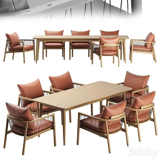 Kerry Lounge Chair Tate Walnut Extendable Midcentury Dining Table 3D Model
