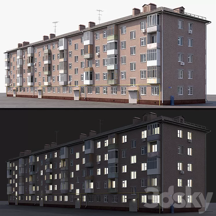 Khrushchev red brick 3D Model