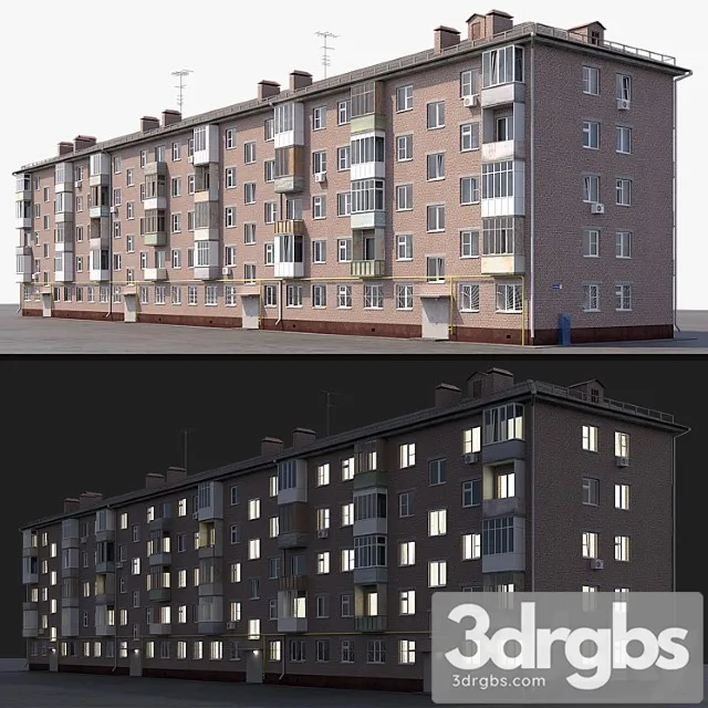 Khrushchevka Red Brick 3D Model Download