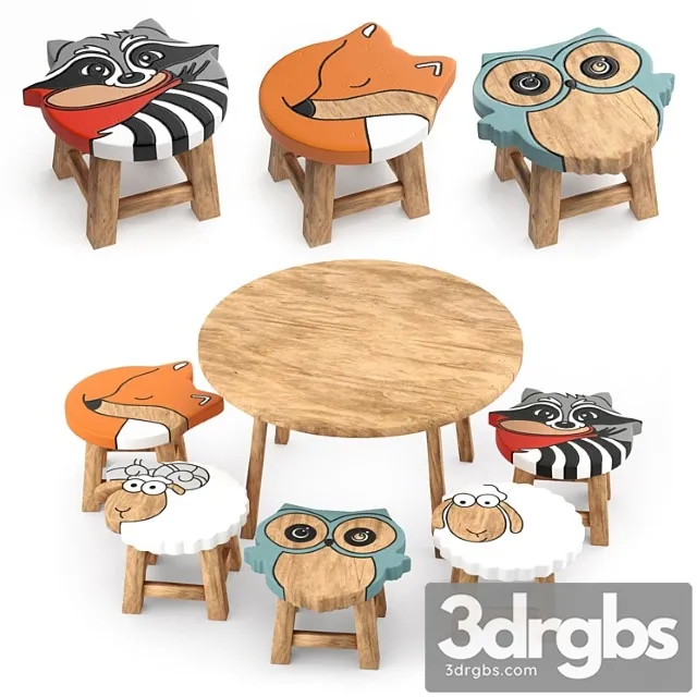 Kids furniture01-animal chairs 2 3D Model Download