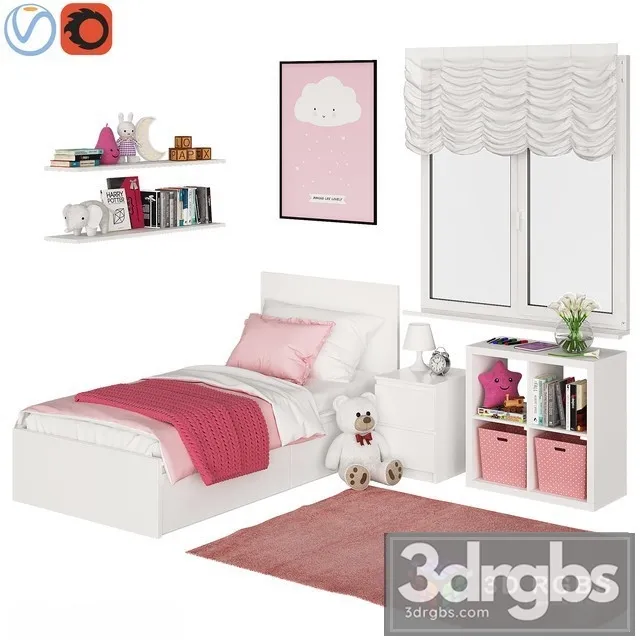 Kids Pink Bed 3D Model Download