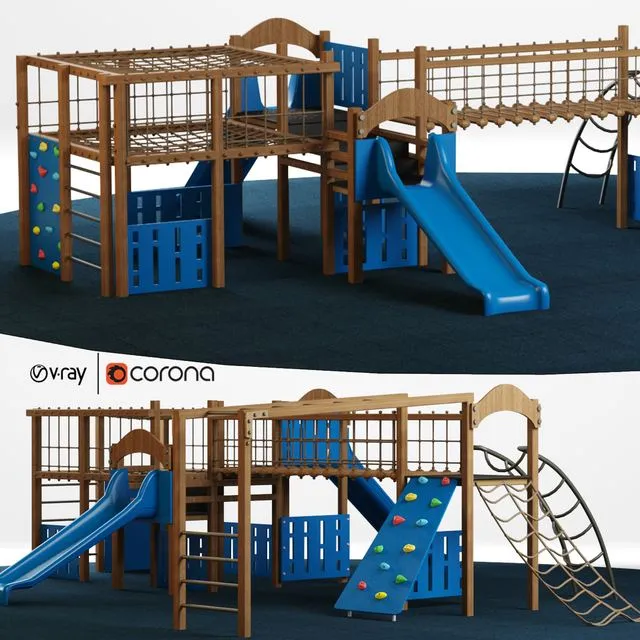 Kids playground equipment with slide climbing 01 3D Model Kids playground equipment with slide climbing 01 3D Model