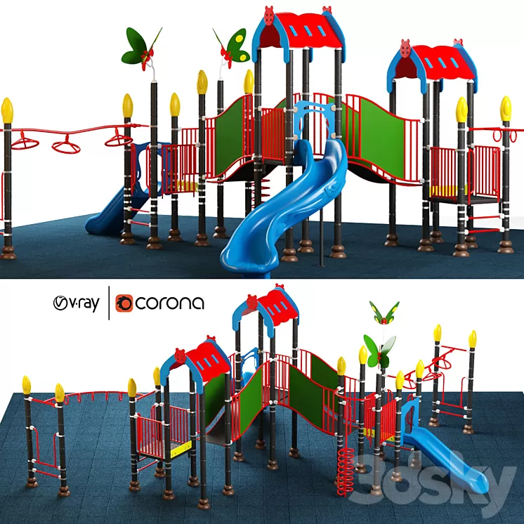 Kids playground equipment with slide climbing 08 3D Model Kids playground equipment with slide climbing 08 3D Model