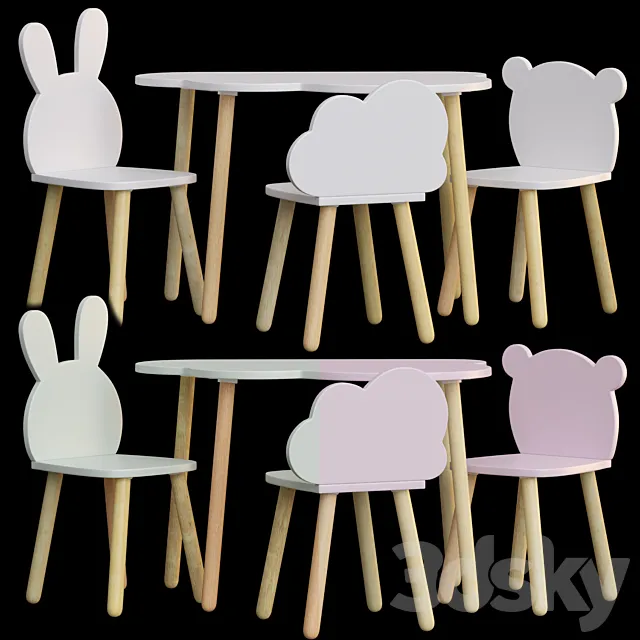Kids Table and Chairs Set by Happy Baby 3D Model Kids Table and Chairs Set by Happy Baby 3D Model