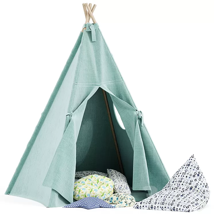 Kids Teepee Tent Set Mint 3D Model Kids Teepee Tent Set Mint 3D Model