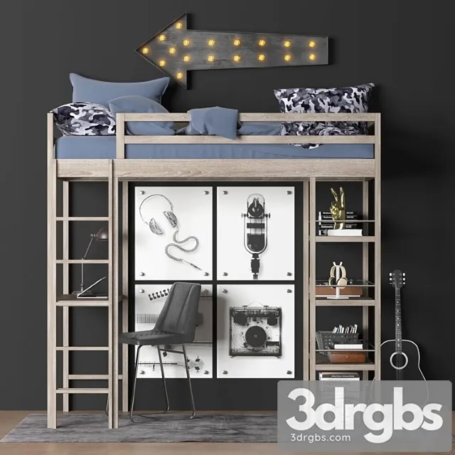 Kieran Study Loft Bed 3D Model Download