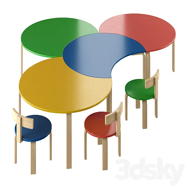 Kindergarten tables 3D Model Kindergarten tables 3D Model
