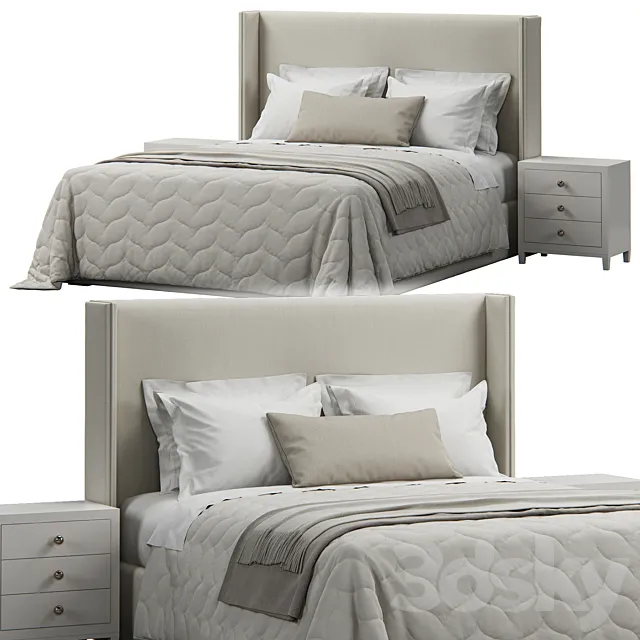 King Antwerp Upholstered Wingback Headboard Bed 3D Model King Antwerp Upholstered Wingback Headboard Bed 3D Model