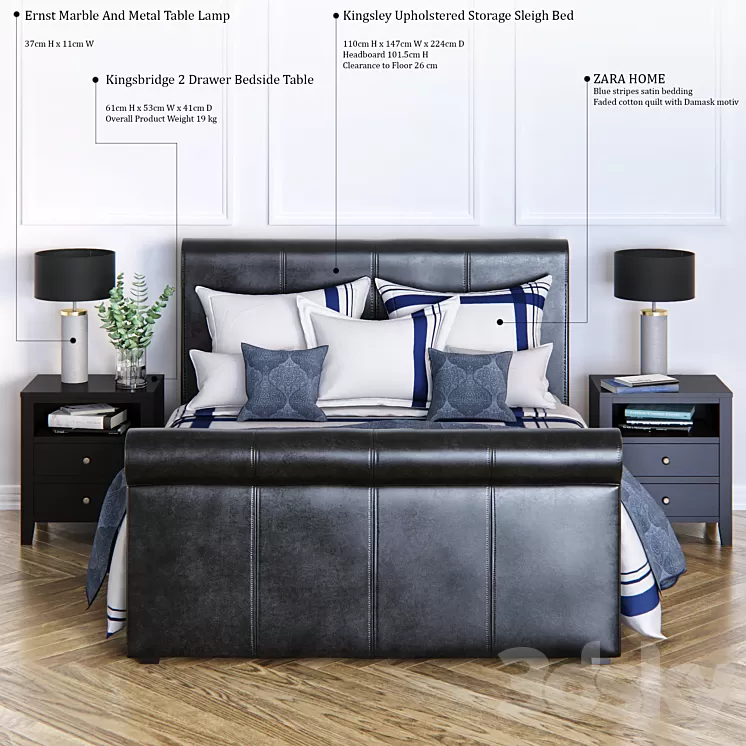 Kingsley Upholstered Storage Sleigh Bed 3D Model Kingsley Upholstered Storage Sleigh Bed 3D Model