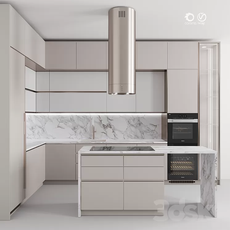 “Kitchen №118 “”White Marble””” 3D Model Free Download