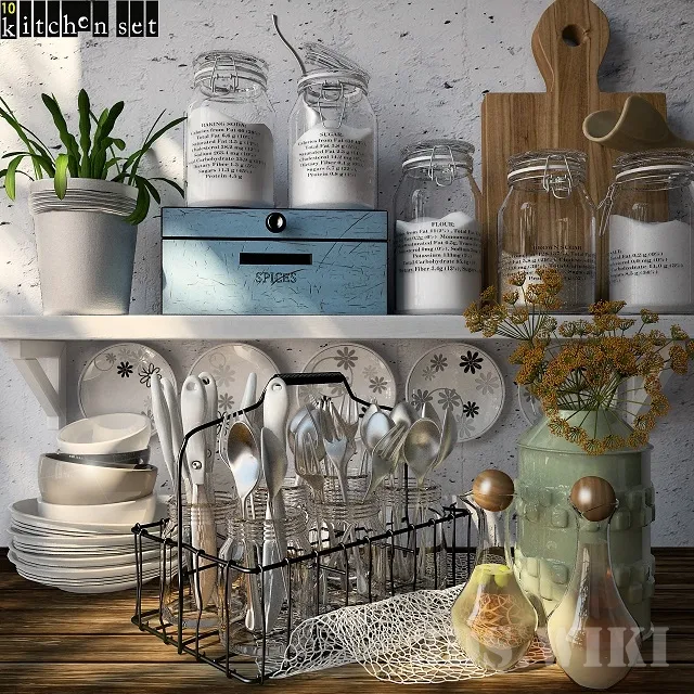 kitchen – A set of dishes with spices and decors 3D Model