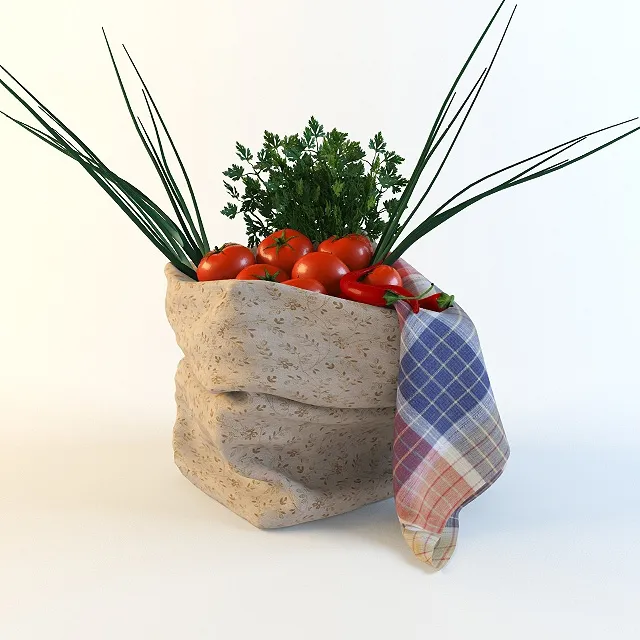 kitchen – Bag with vegetables and a napkin 3D Model kitchen – Bag with vegetables and a napkin 3D Model
