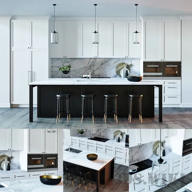 kitchen – Beautiful black and white kitchen design 3D Model