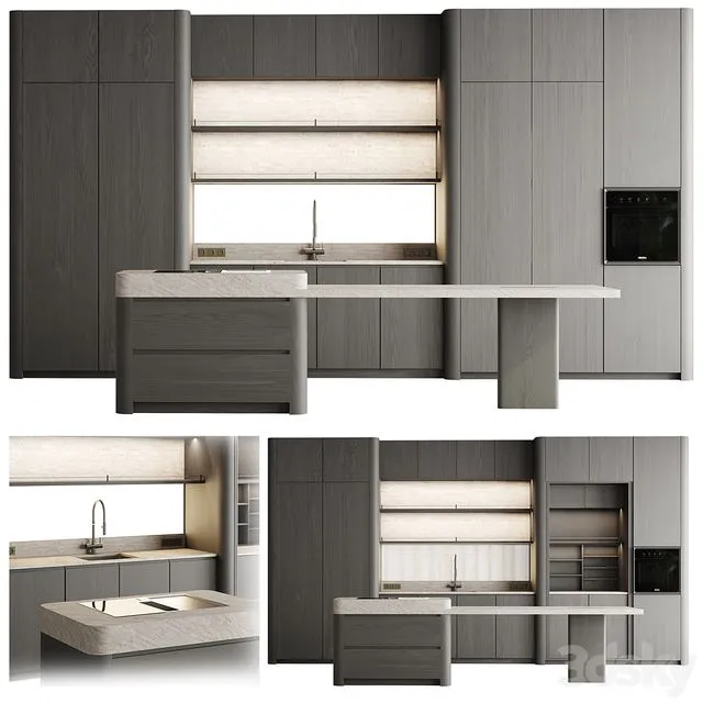 kitchen cabinet with island 01 3D Model