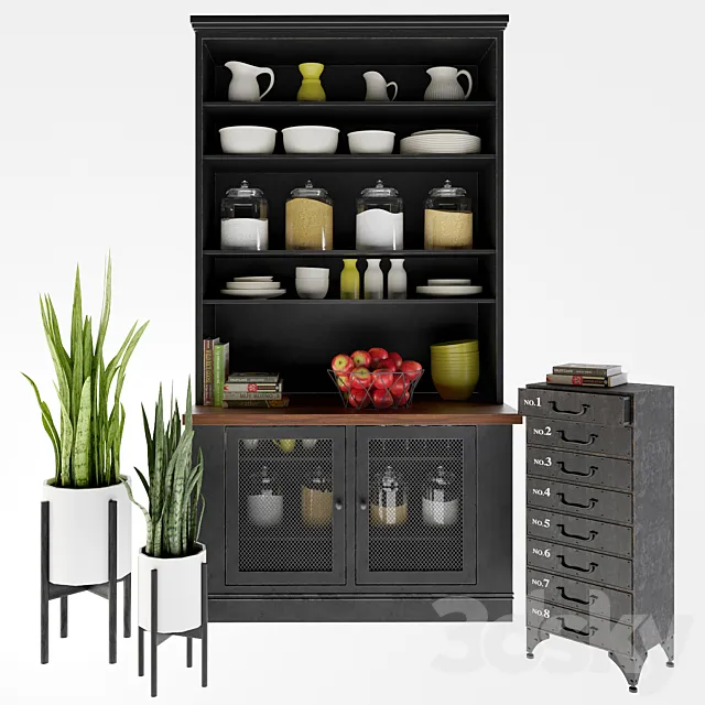 Kitchen decor set and Loft concept Industrial Loft Rustic Iron 8 Drawer Dresser 3D Model