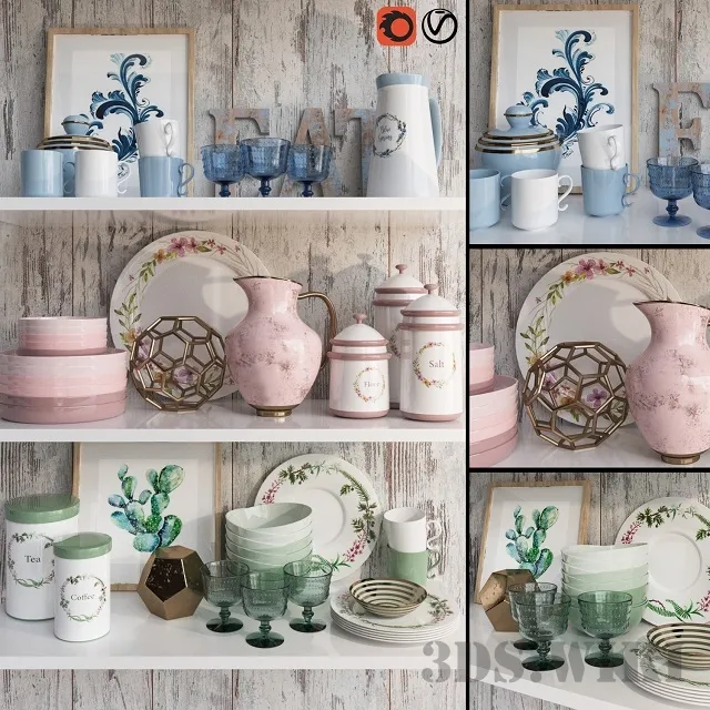 kitchen – Dishes in delicate colors 3D Model