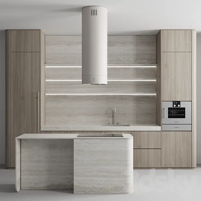 Kitchen №145 “Wood and Travertine” 3D Model