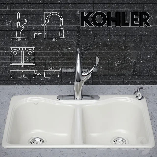 Kitchen faucet and sink KOHLER 3DModel Kitchen faucet and sink KOHLER 3DModel