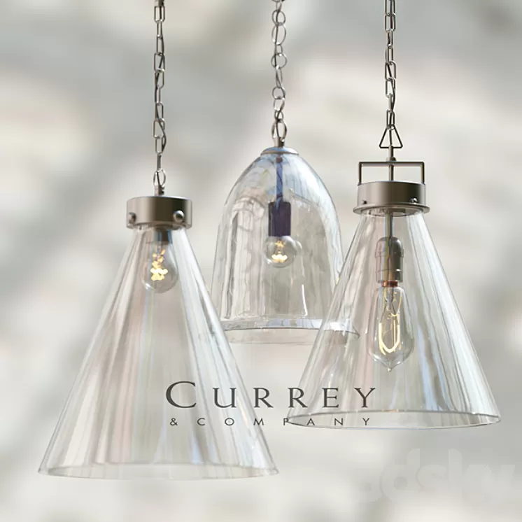 Kitchen glass pendant set by Currey 3D Model Kitchen glass pendant set by Currey 3D Model