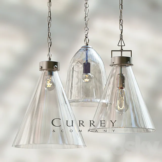Kitchen glass pendant set by Currey 3DModel Kitchen glass pendant set by Currey 3DModel