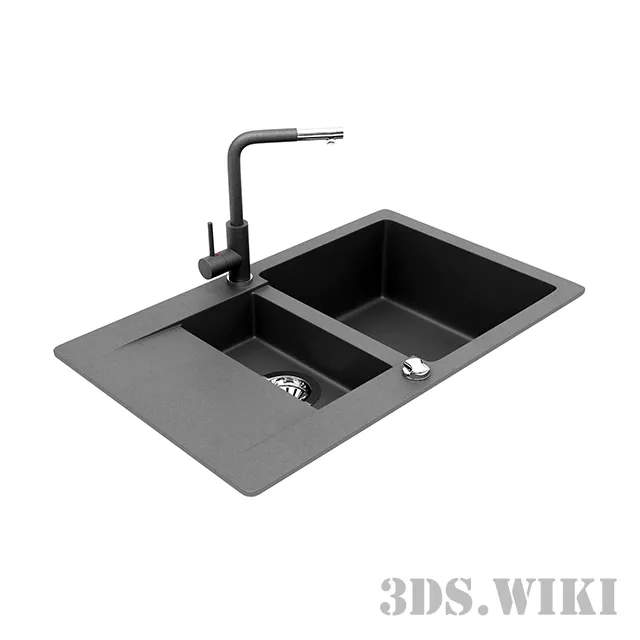 kitchen – Inset kitchen sink AquaSanita CUBA SQC 151 + Mixer FORTE 5555 3D Model