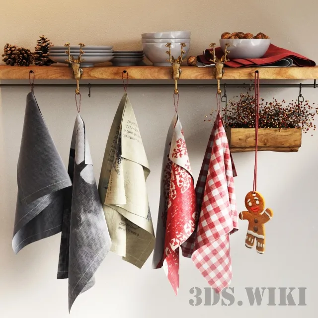 kitchen – Kitchen set dishes towels 3D Model