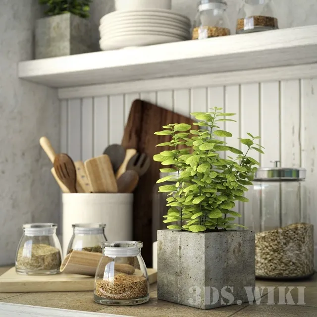kitchen – Kitchen set with a plant 3D Model