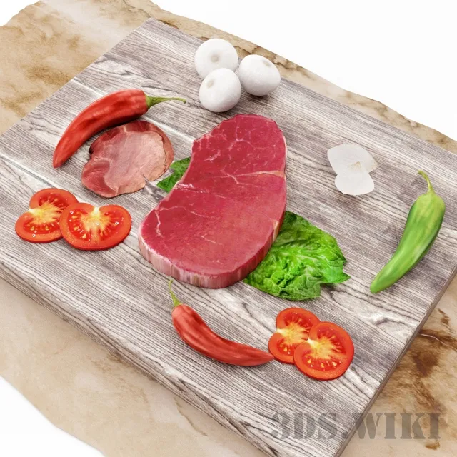 kitchen – Meat steak on a cutting board 3D Model