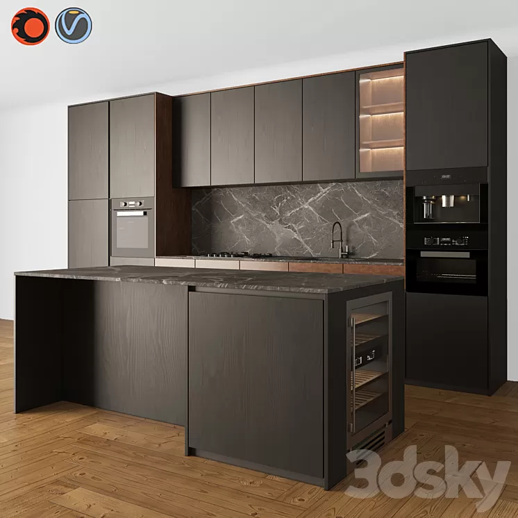 Kitchen Modern 05 Black & Wood 3D Model Free Download Kitchen Modern 05 Black & Wood 3D Model Free Download