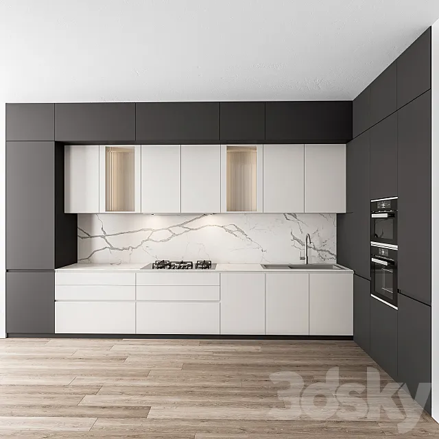 Kitchen Modern – Black and White 41 3D Model Kitchen Modern – Black and White 41 3D Model