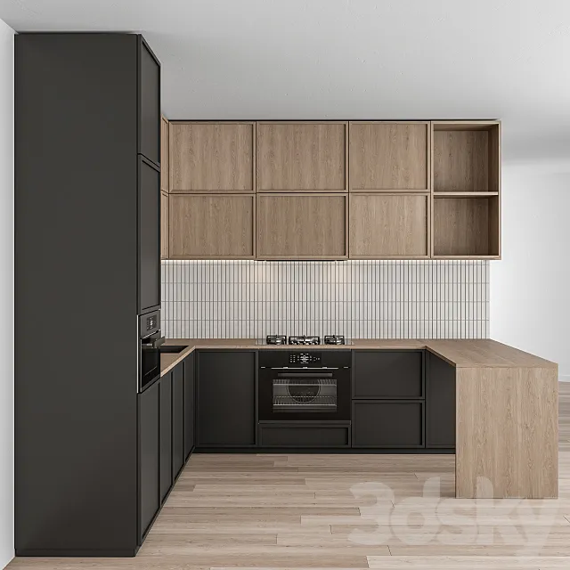 Kitchen Modern – Black and white with wood 50 3DModel
