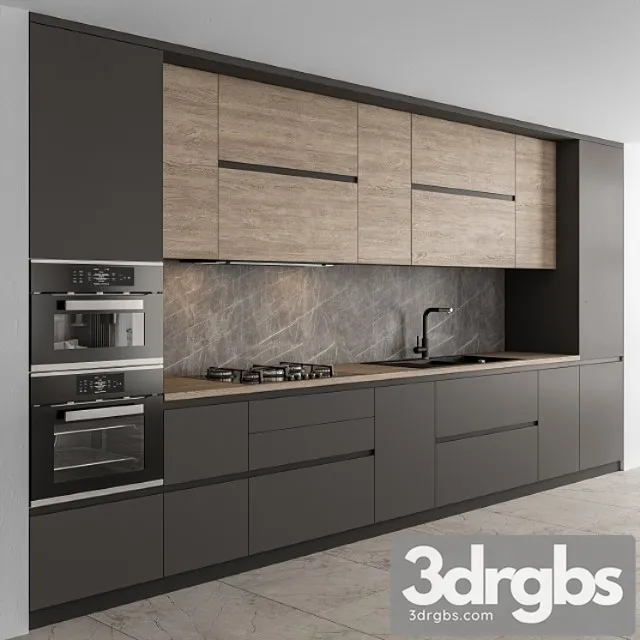 Kitchen Modern Black and Wood 65 3D Model Download
