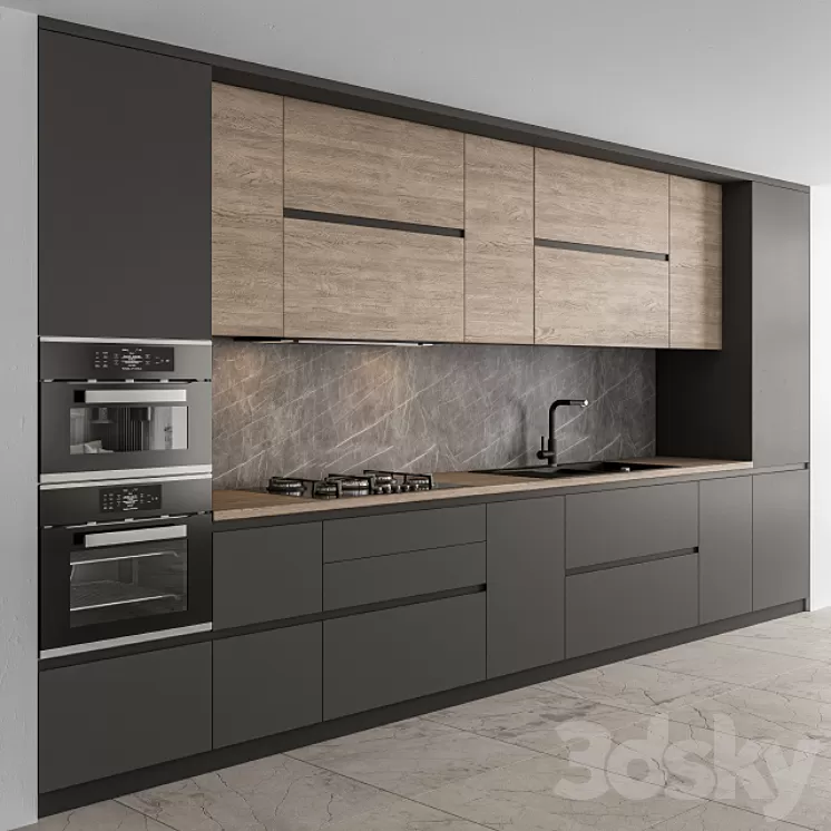 Kitchen Modern – Black and Wood 65 3D Model Kitchen Modern – Black and Wood 65 3D Model