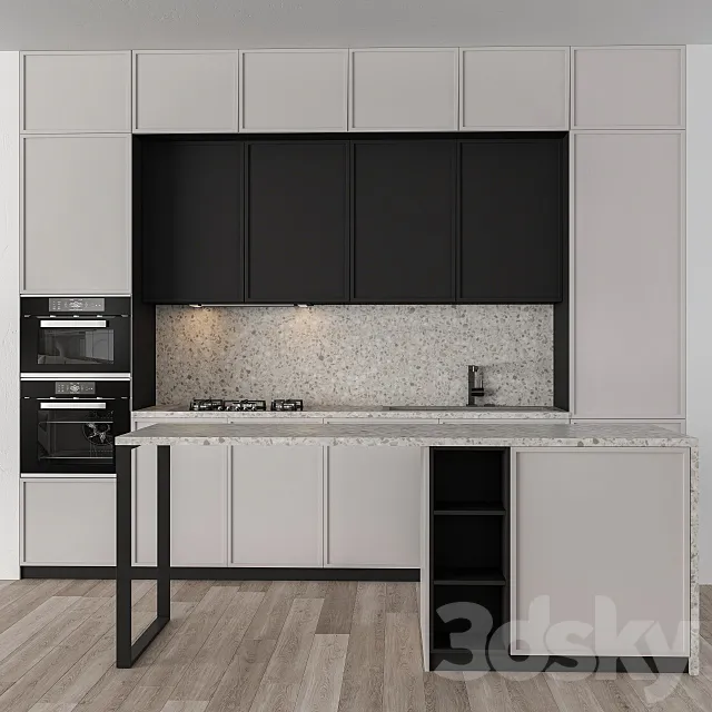 Kitchen Modern – Cream and Black 26 3D Model Kitchen Modern – Cream and Black 26 3D Model