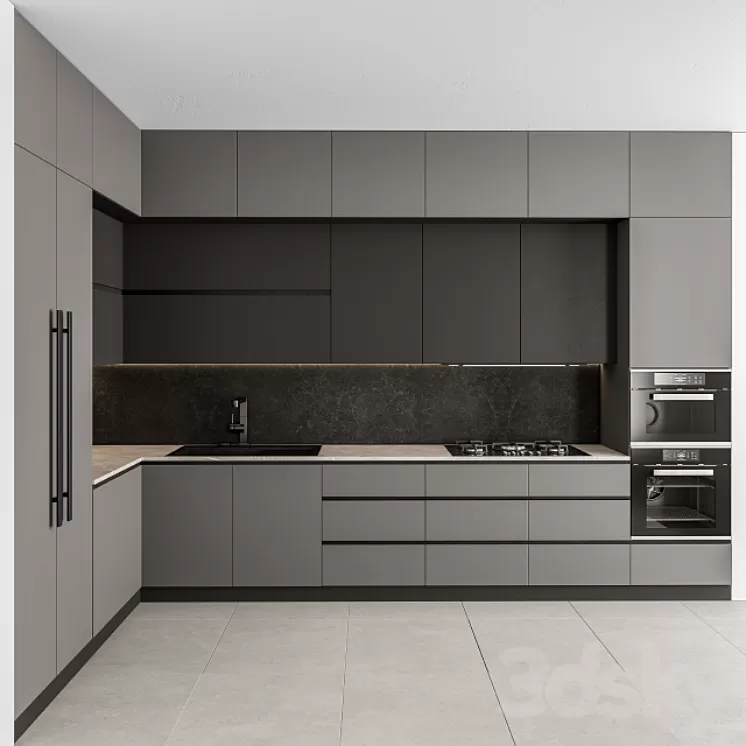 Kitchen Modern – Gray and Black 46 3D Model Kitchen Modern – Gray and Black 46 3D Model