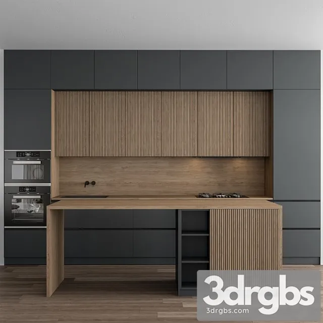 Kitchen Modern Gray And Wood 107 3D Model Download