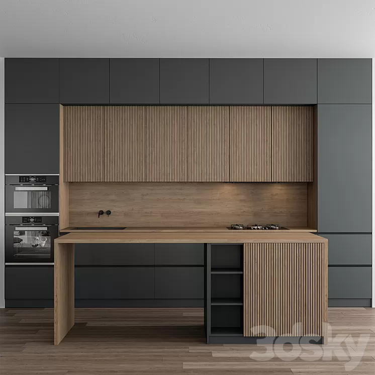 Kitchen Modern – Gray and Wood 107 3D Model Free Download