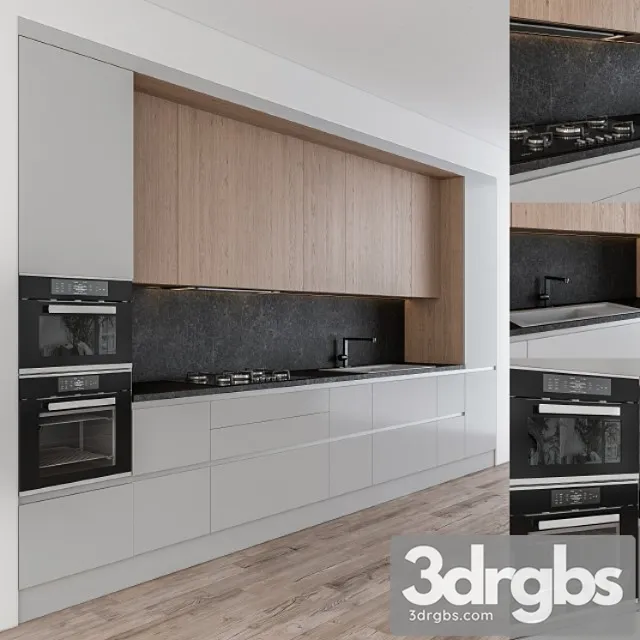 Kitchen modern – gray and wood 24 3D Model Download
