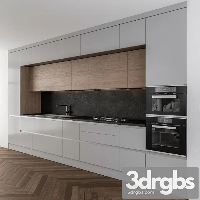 Kitchen modern gray and wood 3D Model Download